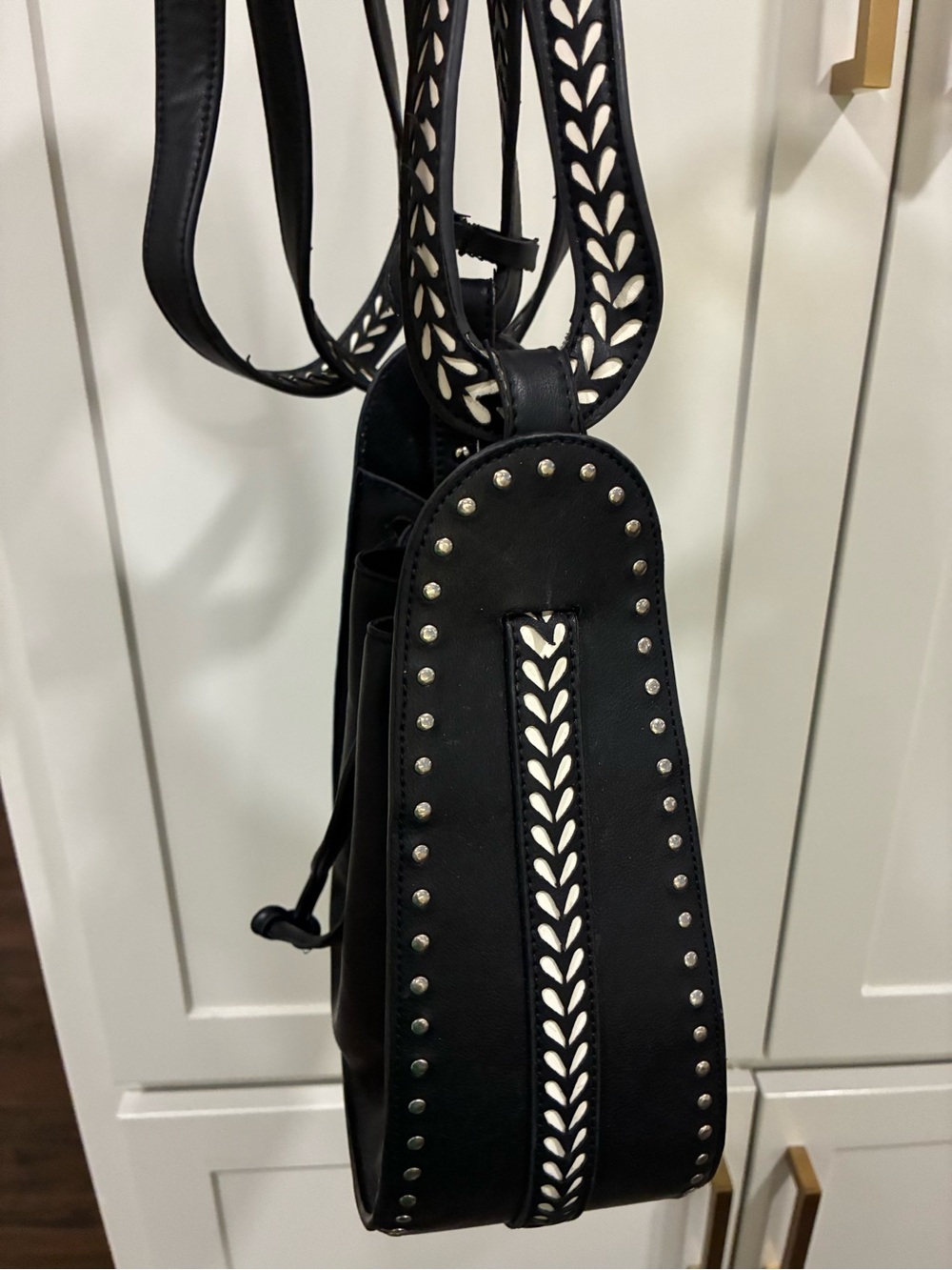 AMPM Black Crossbody Bag with White Inlay and Silver Studs